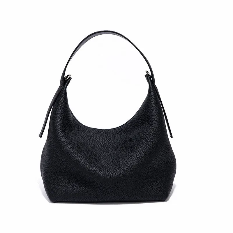 Casual first layer cowhide women's handbag in soft pillow shape with sewing line detail and single shoulder strap