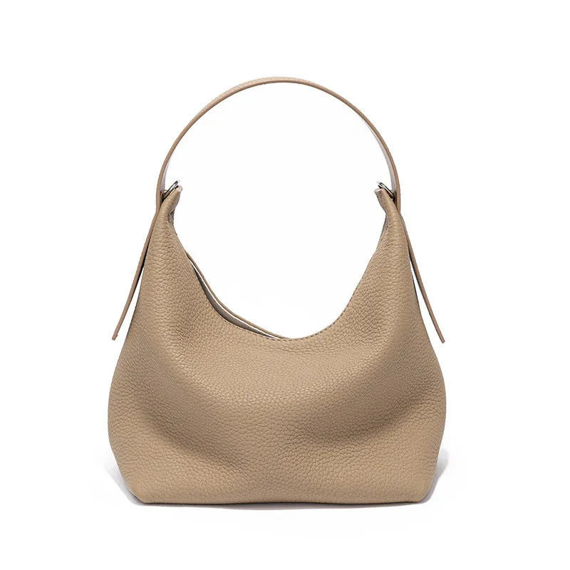 Casual first layer cowhide women's handbag in soft pillow shape with sewing line detail and single shoulder strap