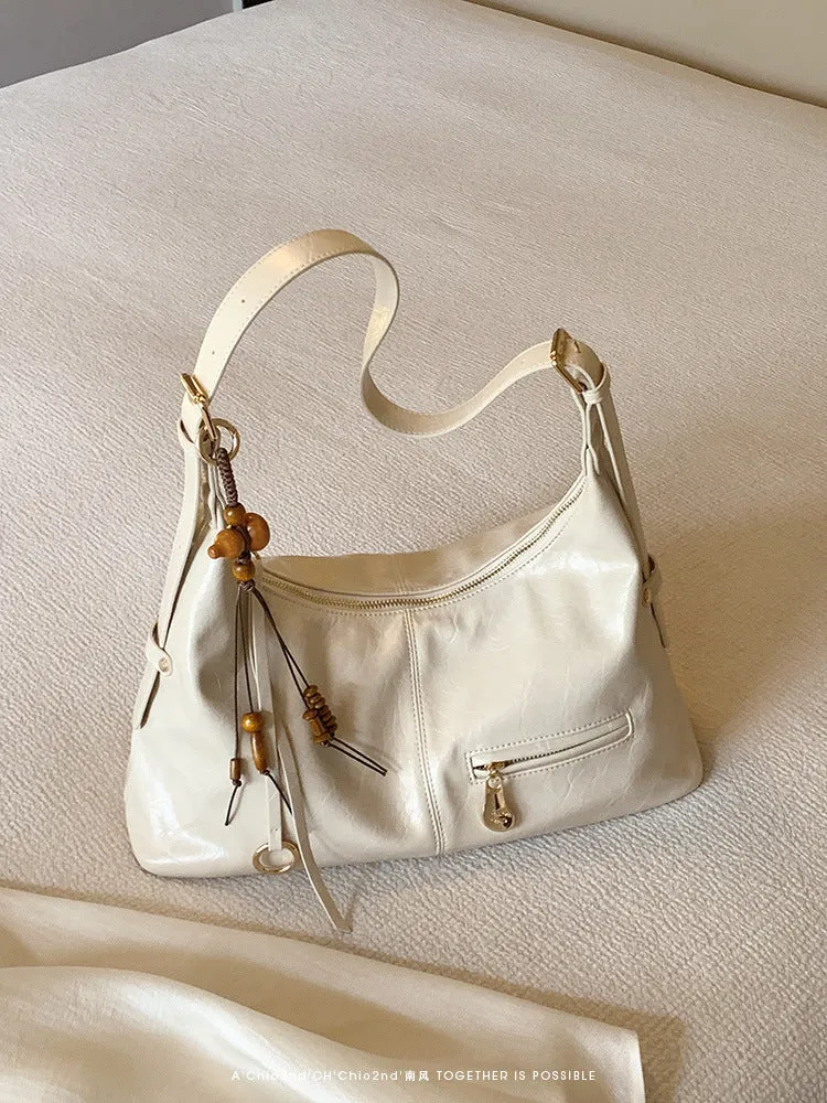 Large capacity women's PU shoulder tote bag in sugar brown, horizontal square shape, on a plain background