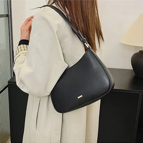 Retro women's cross-body underarm bag in PU leather, horizontal square shape, 25cm width, five colour options: black, caramel, khaki, white, wine red