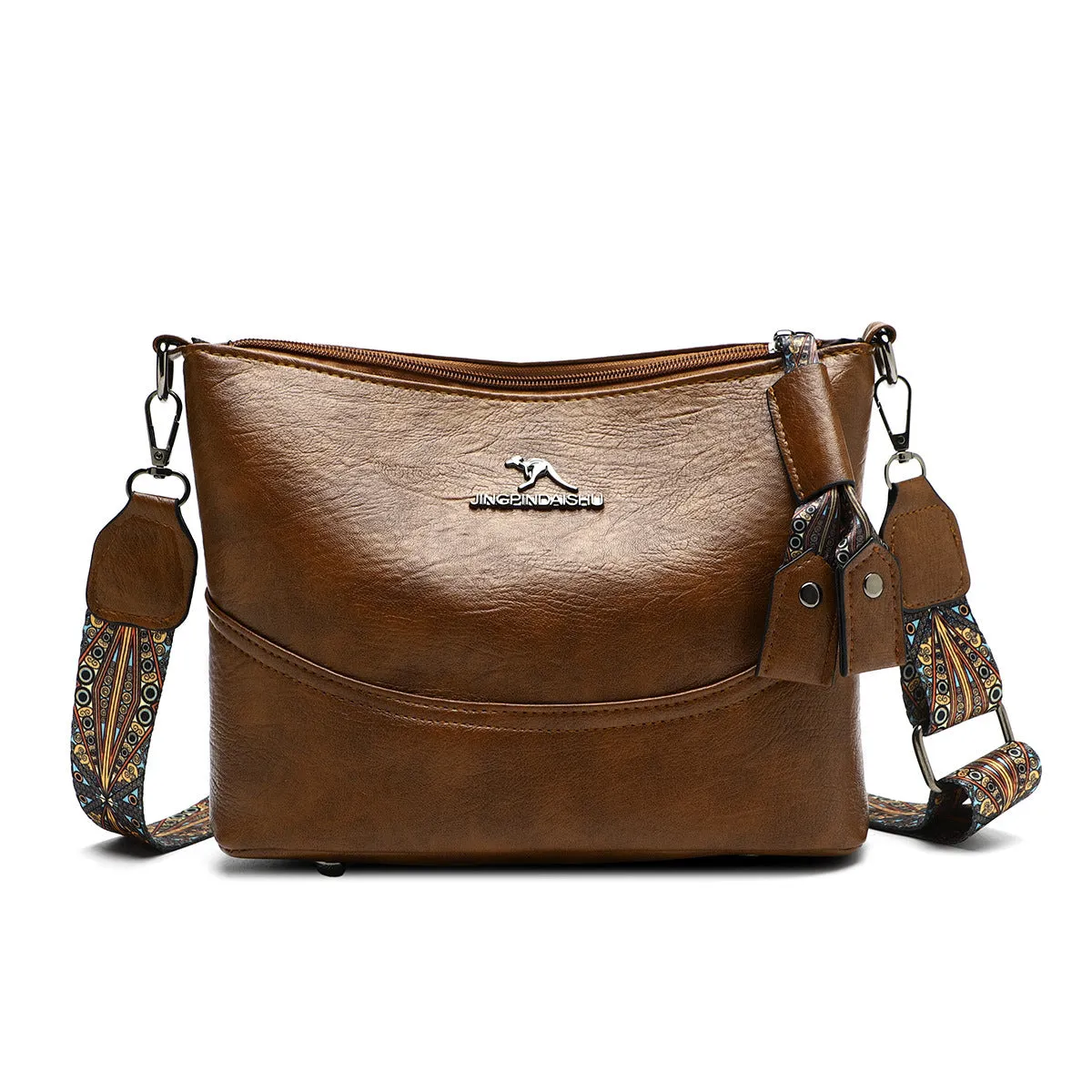 Simple all-match shoulder messenger bag in PU, horizontal square shape, six colour options including beige and black