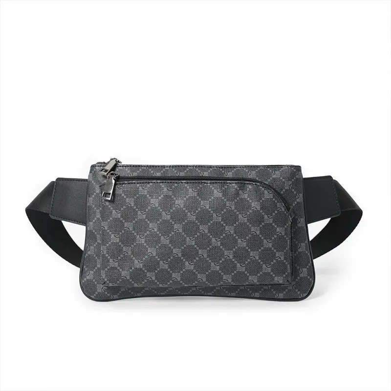 Men's patterned black PU leather waterproof crossbody chest bag with adjustable strap