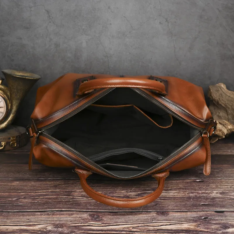 Women's European and American retro large-capacity handbag in genuine leather, horizontal square shape, brown colour