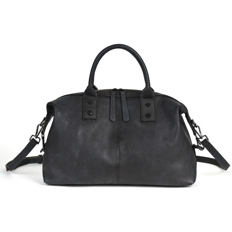 Women's European and American retro large-capacity handbag in genuine leather, horizontal square shape, brown colour