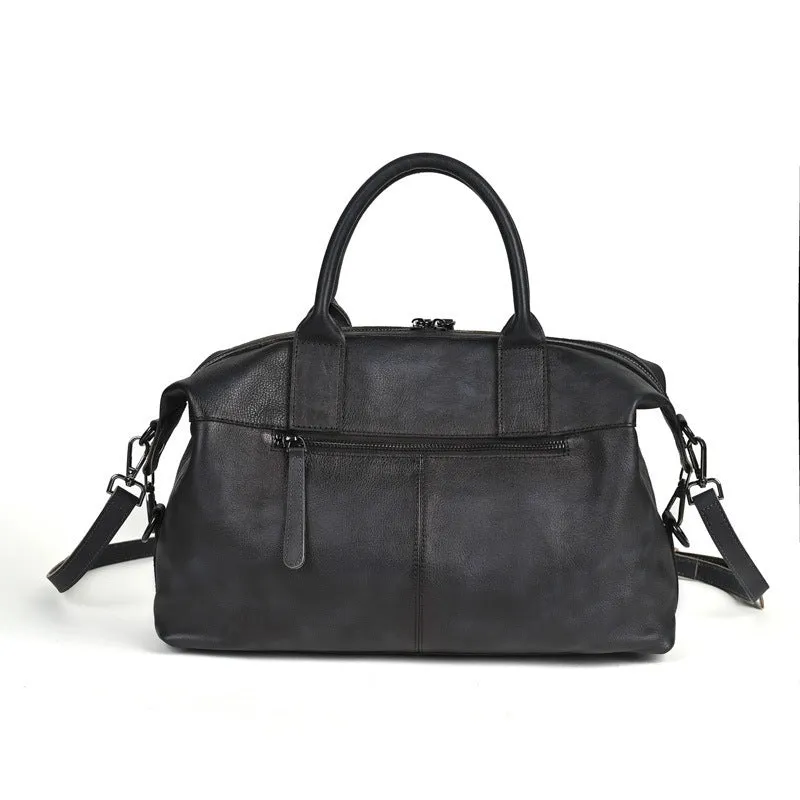 Women's European and American retro large-capacity handbag in genuine leather, horizontal square shape, brown colour