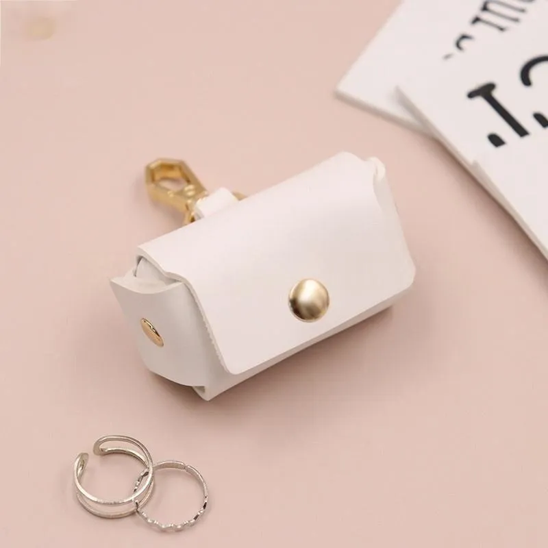 Leather ring storage bag in solid colour with hard shell design, 57x25x35mm, Korean style