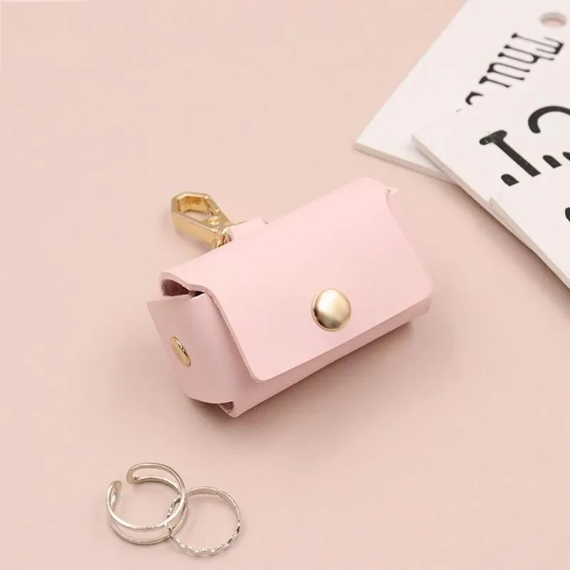 Leather ring storage bag in solid colour with hard shell design, 57x25x35mm, Korean style