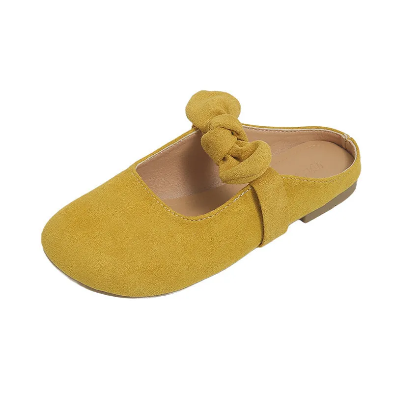 Plus size women's bow toe half slippers in artificial PU, rubber sole, apricot colour, sizes 35-43