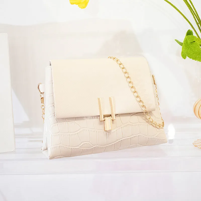 Small square PU bag with stone pattern and chain strap in multicolour options