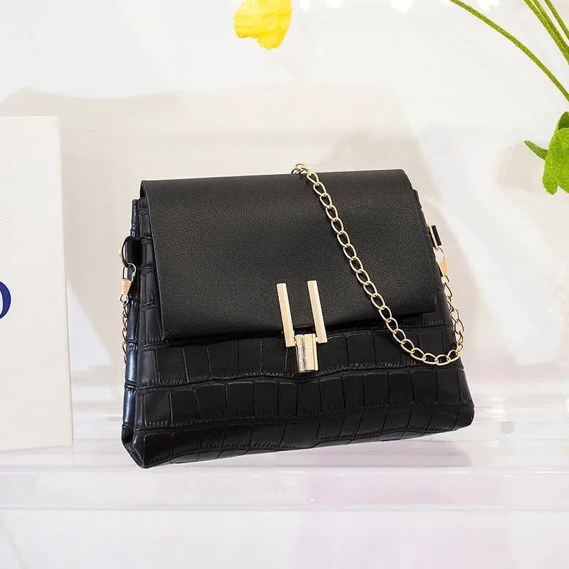 Small square PU bag with stone pattern and chain strap in multicolour options