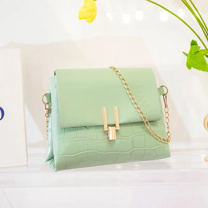 Small square PU bag with stone pattern and chain strap in multicolour options