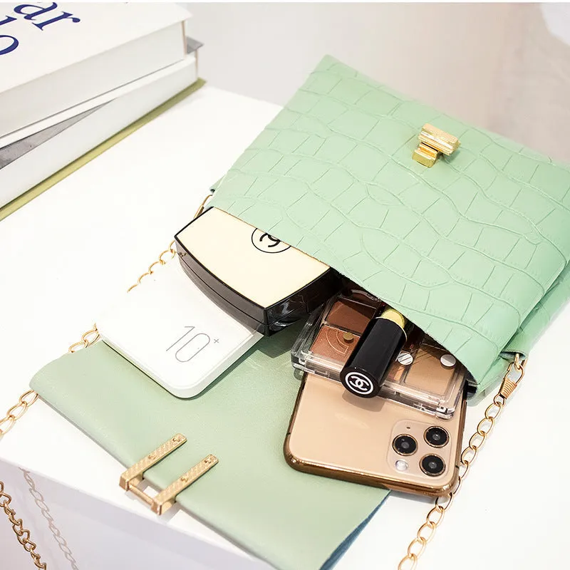 Small square PU bag with stone pattern and chain strap in multicolour options