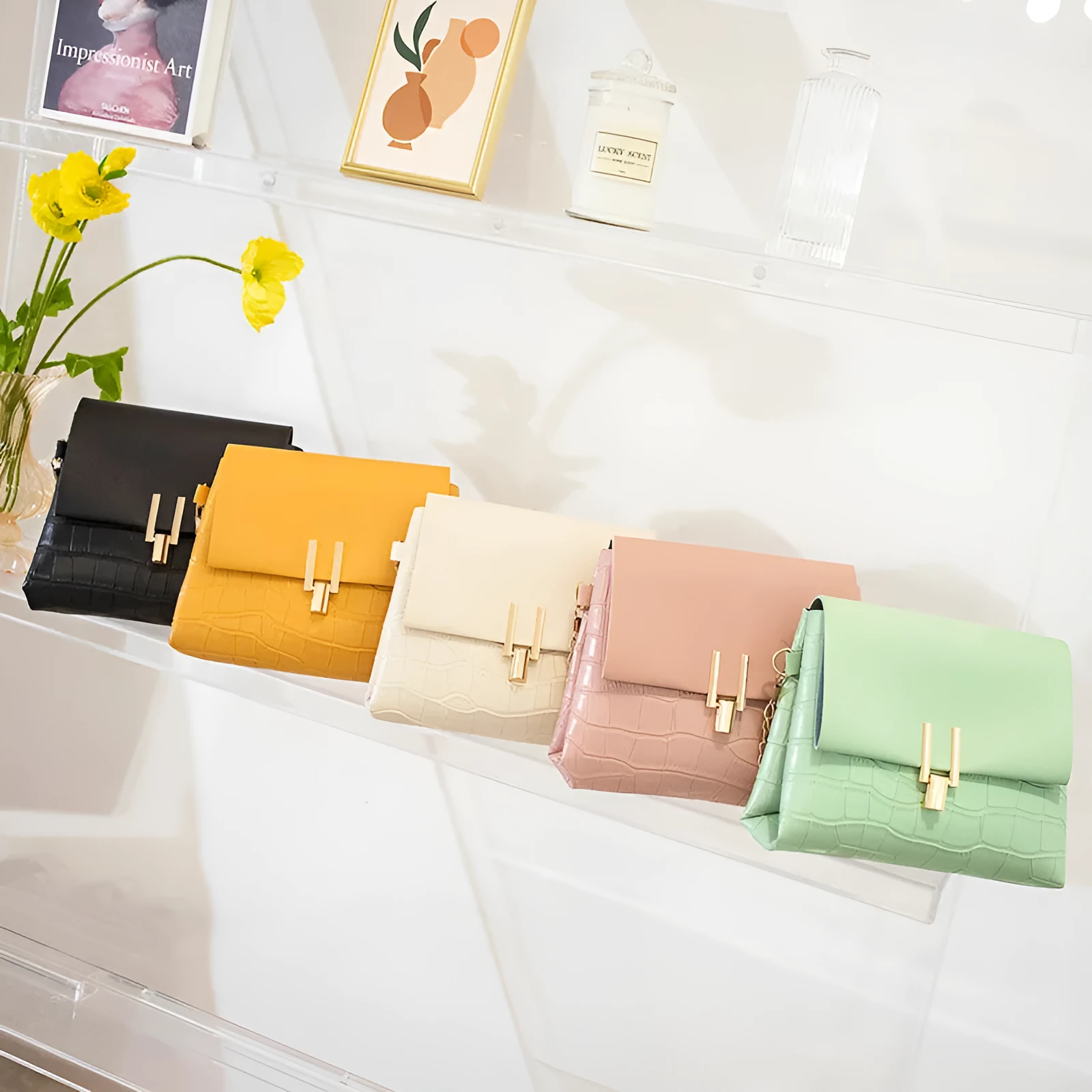 Small square PU bag with stone pattern and chain strap in multicolour options