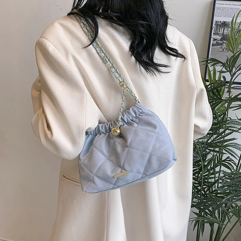 Fashion Rhombus Chain Shoulder Messenger Bag in soft PU leather, horizontal square shape, single strap, colour options black blue pink white