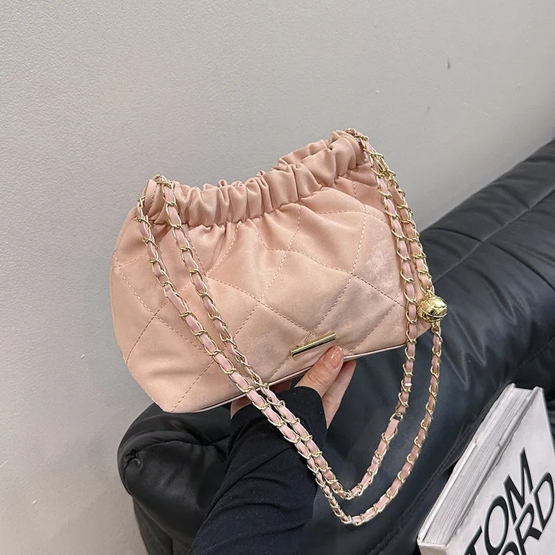 Fashion Rhombus Chain Shoulder Messenger Bag in soft PU leather, horizontal square shape, single strap, colour options black blue pink white