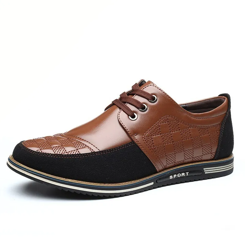 Autumn men's casual lace-up driving shoes in cowhide leather, size 46, brown colour