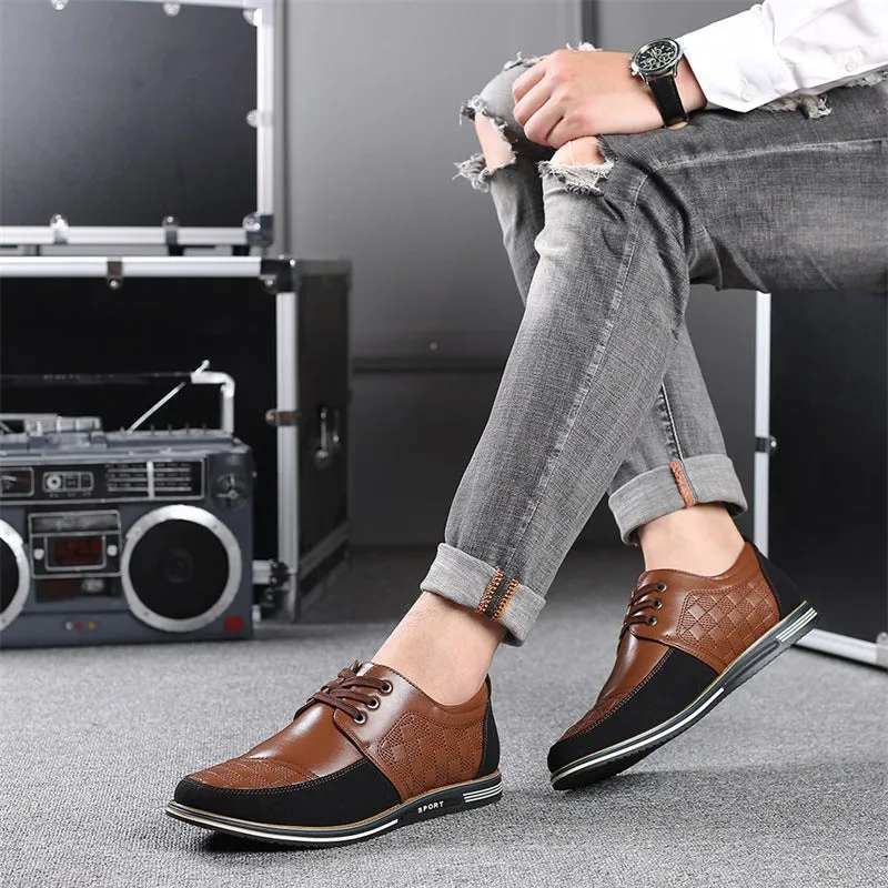 Autumn men's casual lace-up driving shoes in cowhide leather, size 46, brown colour