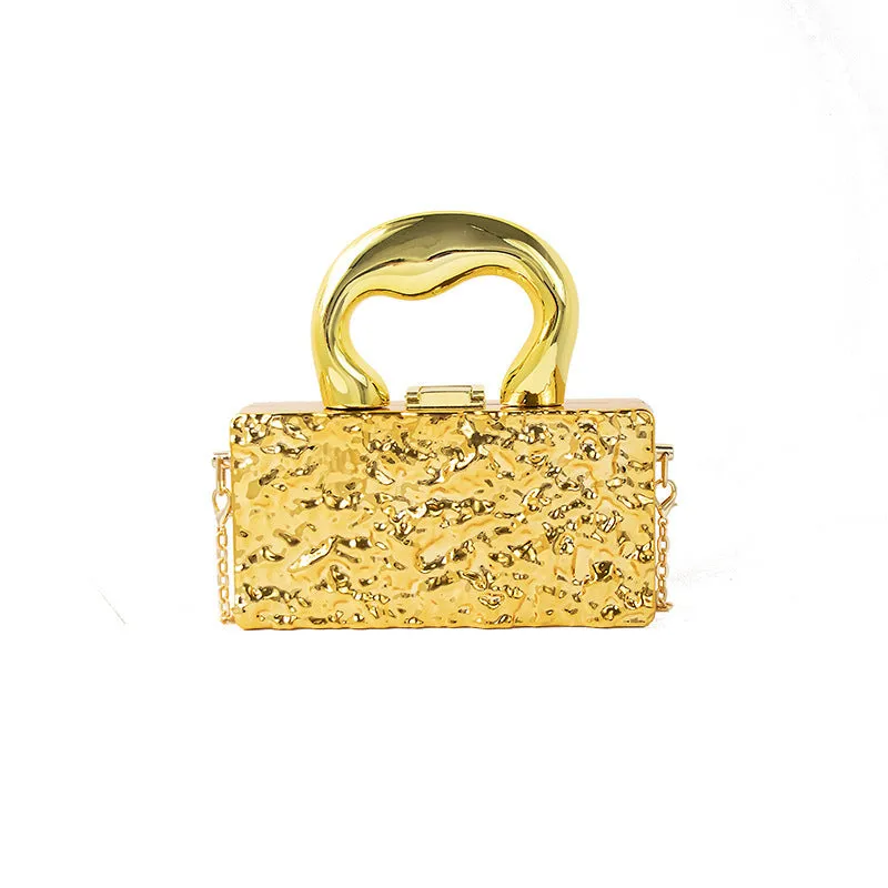 Mini acrylic crossbody bag with chain strap in Silver Corrugated colour