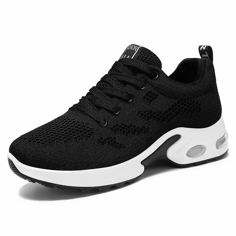 Breathable soft sole women's sneakers in 814 black with mesh lining, PVC sole, low heel, and round toe design