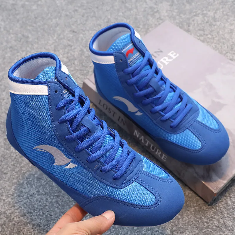 Wrestling shoes suede cowhide vertical design training boxing shoe men women S002 Black