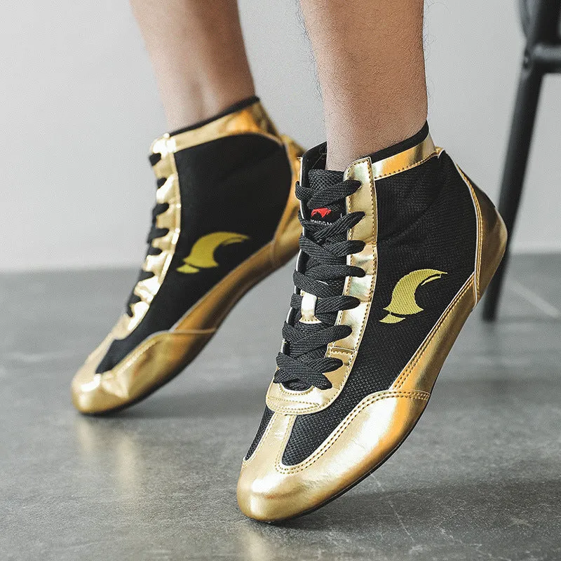 Wrestling shoes suede cowhide vertical design training boxing shoe men women S002 Black