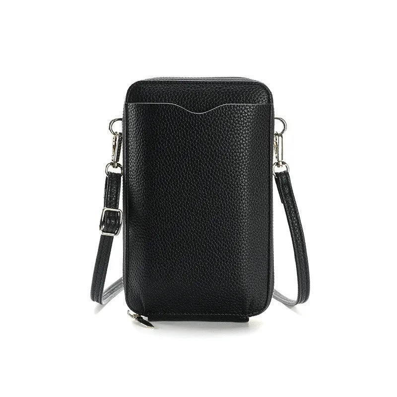 Lychee pattern PU leather small crossbody phone bag in six colours 19x11.5x4cm