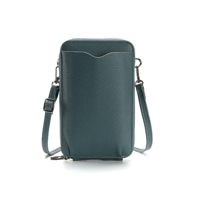 Lychee pattern PU leather small crossbody phone bag in six colours 19x11.5x4cm