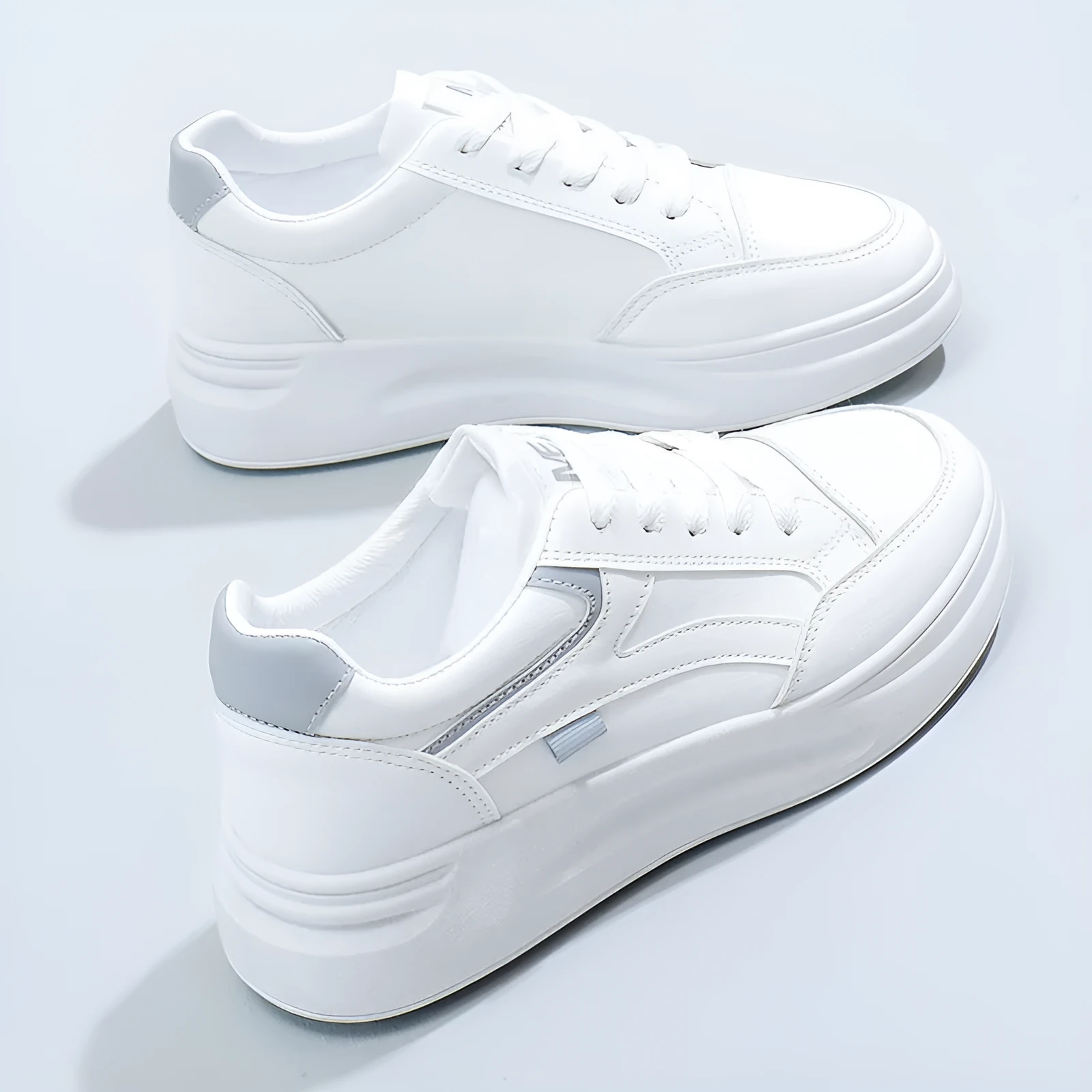 Women's casual sports board shoes solid colour artificial leather round head white green