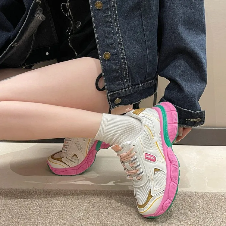Women's casual sneakers mesh surface canvas upper platform sole black