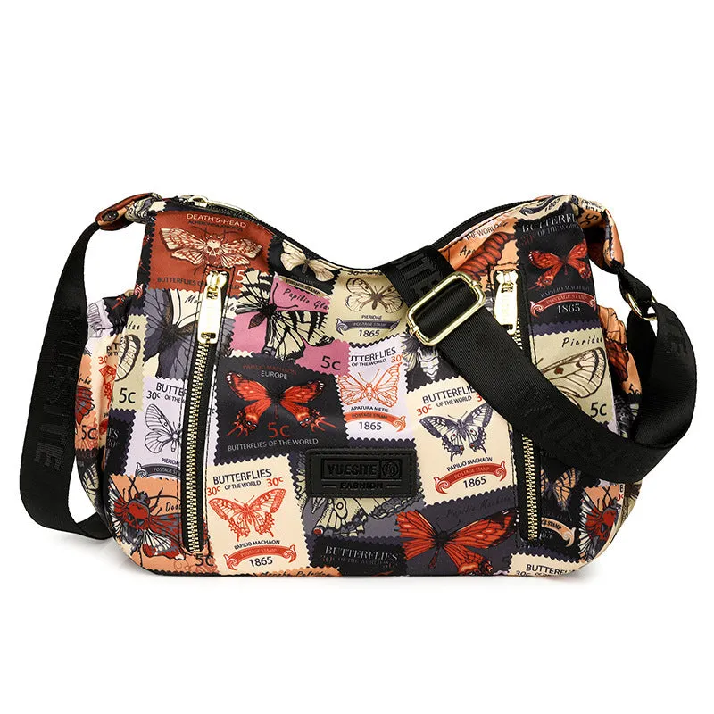 Graffiti casual crossbody bag in nylon with sewing line and print details, medium-soft build, single strap, dumpling shape