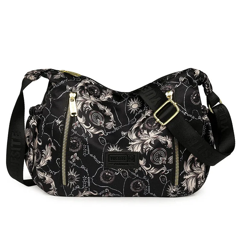 Graffiti casual crossbody bag in nylon with sewing line and print details, medium-soft build, single strap, dumpling shape