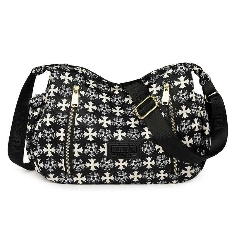 Graffiti casual crossbody bag in nylon with sewing line and print details, medium-soft build, single strap, dumpling shape