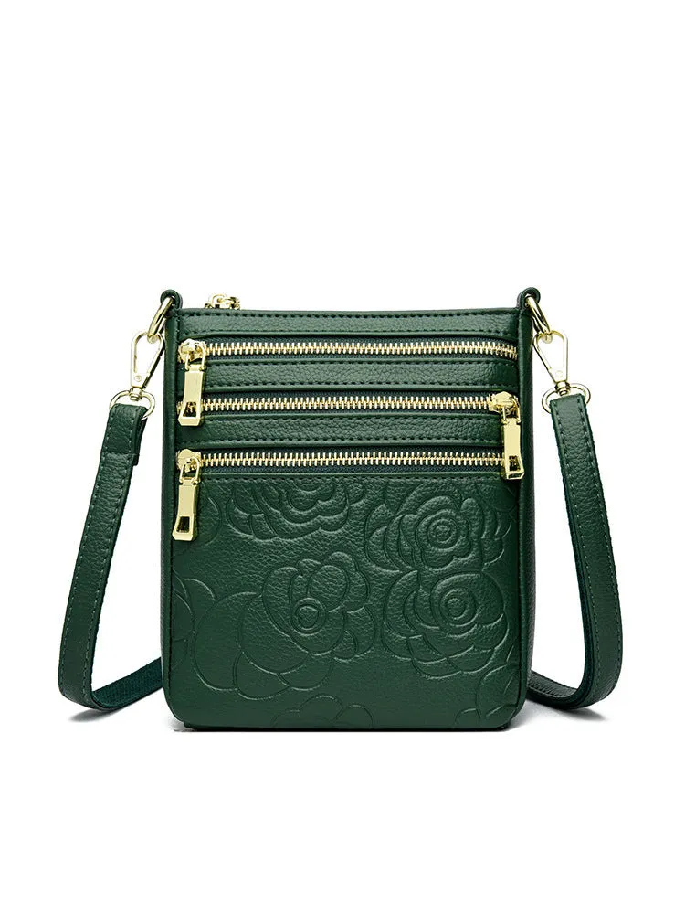 Five-layer soft PU leather embossed shoulder crossbody bag in beige, horizontal square shape, double-jointed strap