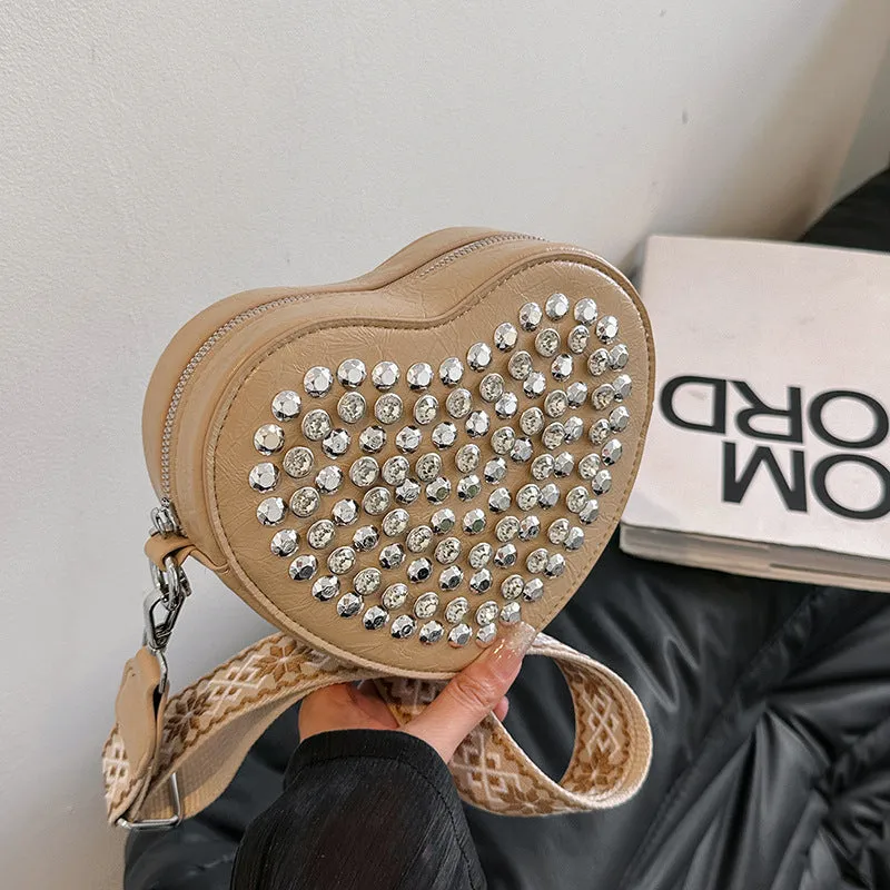 Heart shaped PU crossbody phone bag with western style shoulder strap in black