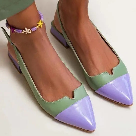 Women's pointed flat bottom low heel pumps in colour-matched design with chunky heel and wool lining