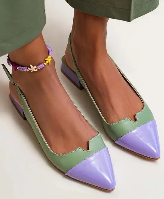 Women's pointed flat bottom low heel pumps in colour-matched design with chunky heel and wool lining