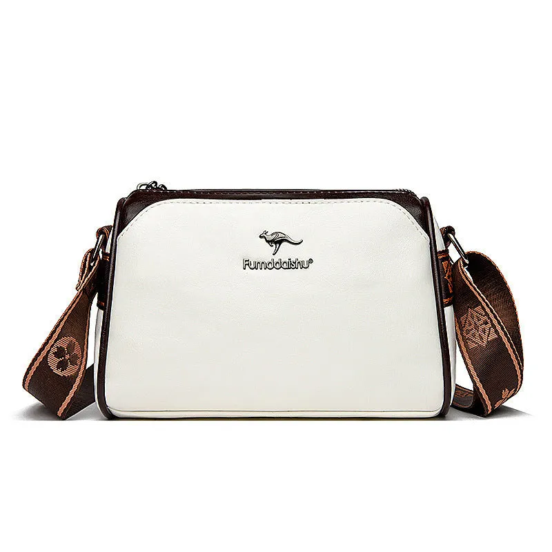 Oil wax leather women's crossbody bag with double-sided design and sandwich pocket in beige