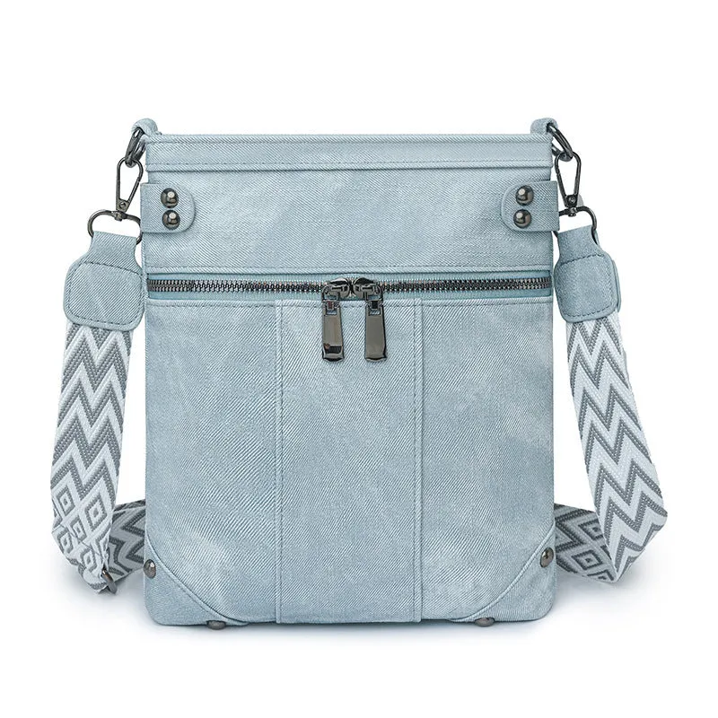 Fashion new rivet crossbody women's bag in beige PU horizontal square urban simplicity
