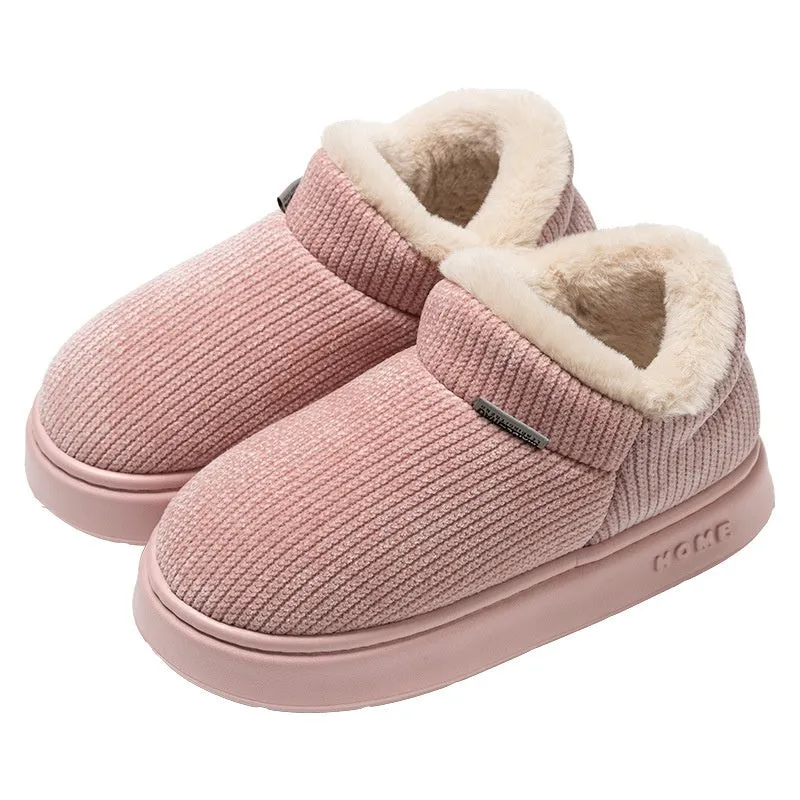 Women's ankle wrap cotton slippers plush upper non-slip EVA sole available in green khaki pink brown gray