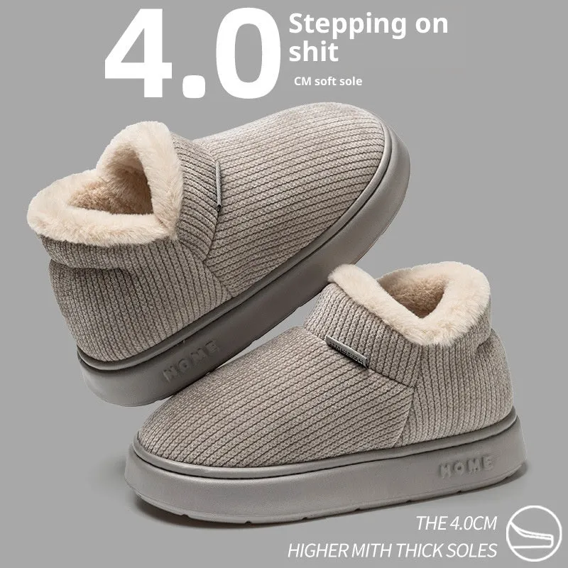 Women's ankle wrap cotton slippers plush upper non-slip EVA sole available in green khaki pink brown gray