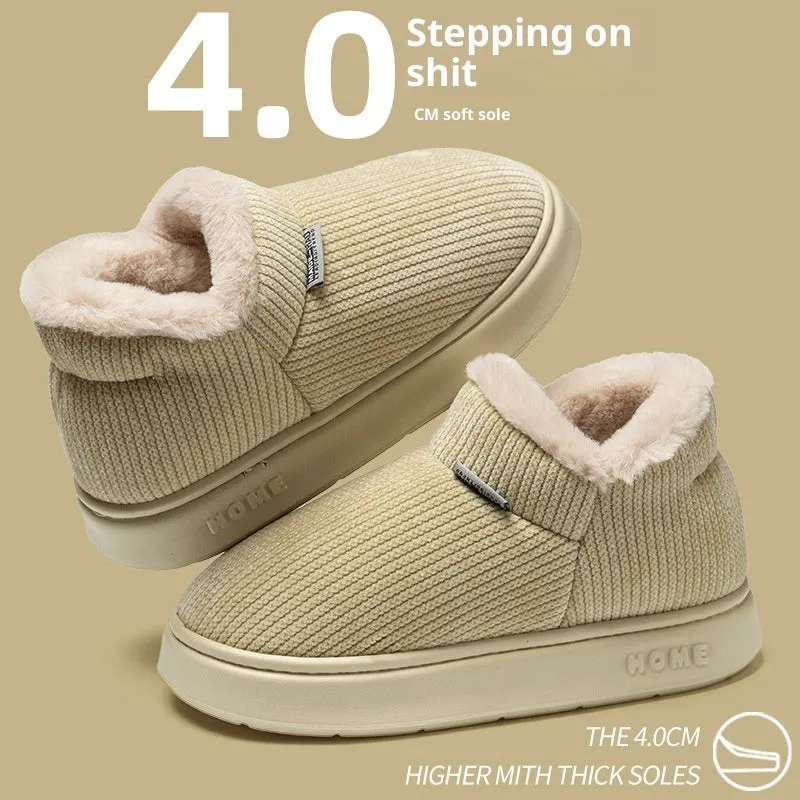 Women's ankle wrap cotton slippers plush upper non-slip EVA sole available in green khaki pink brown gray