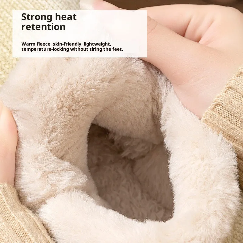 Women's ankle wrap cotton slippers plush upper non-slip EVA sole available in green khaki pink brown gray