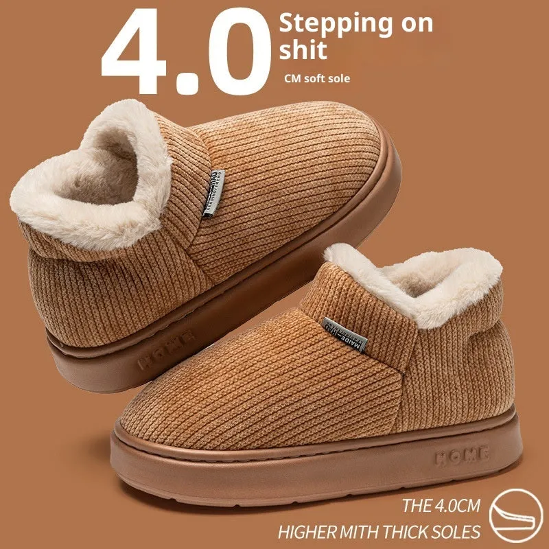 Women's ankle wrap cotton slippers plush upper non-slip EVA sole available in green khaki pink brown gray