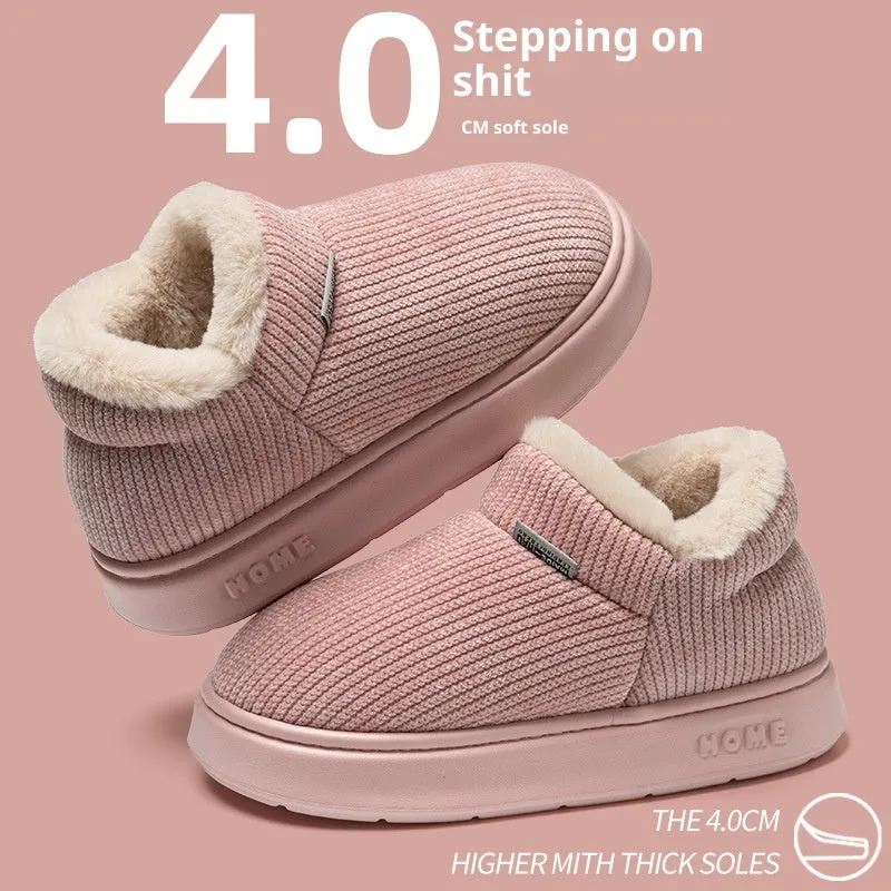 Women's ankle wrap cotton slippers plush upper non-slip EVA sole available in green khaki pink brown gray