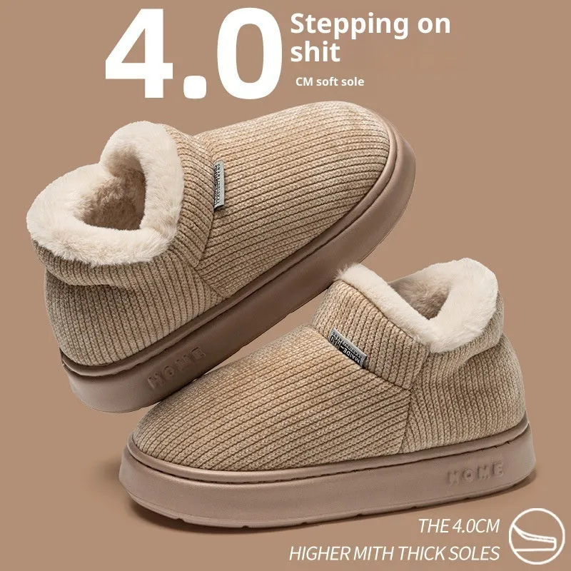 Women's ankle wrap cotton slippers plush upper non-slip EVA sole available in green khaki pink brown gray