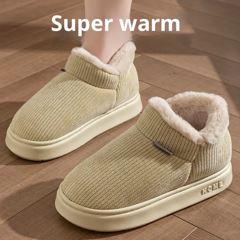 Women's ankle wrap cotton slippers plush upper non-slip EVA sole available in green khaki pink brown gray