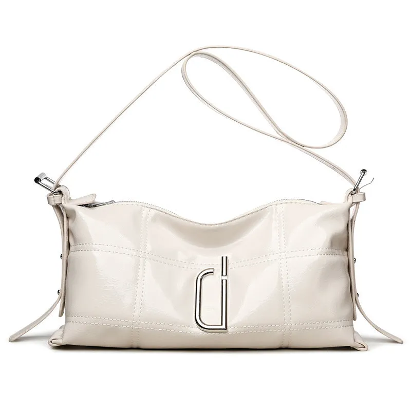 PU leather oil wax crack pillow crossbody bag in beige with single strap