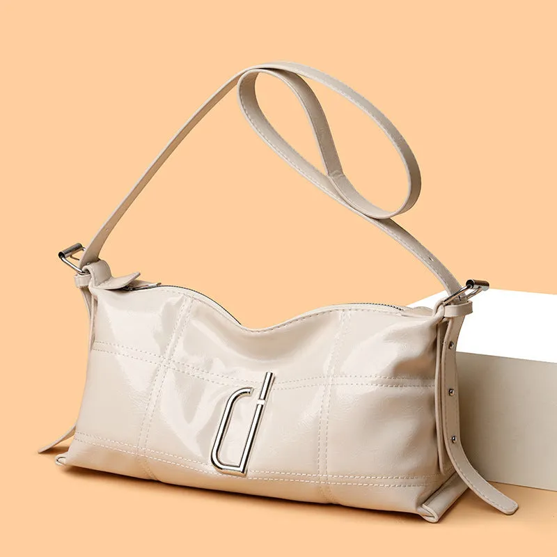 PU leather oil wax crack pillow crossbody bag in beige with single strap