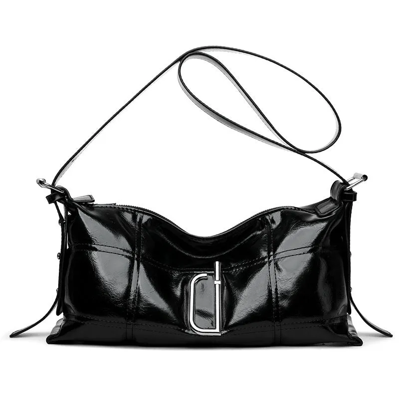 PU leather oil wax crack pillow crossbody bag in beige with single strap