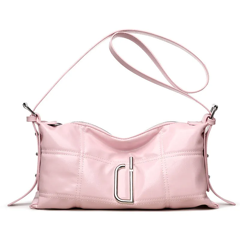 PU leather oil wax crack pillow crossbody bag in beige with single strap